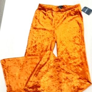 FOREVER 21 RETRO AMBER CRUSHED VELVET BELL BOTTOMS